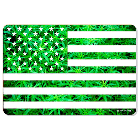 StonerDays USA flag-themed green dab mat with cannabis leaf design, top view, 1/4" thickness