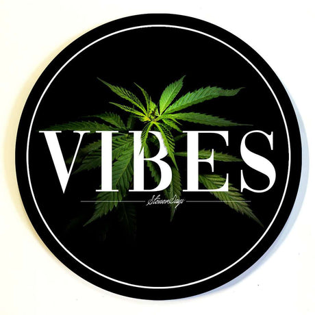 StonerDays Vibes Dab Mat with cannabis leaf design and logo, 8" durable polyester