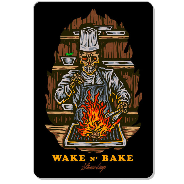 StonerDays Wake N Bake 12x8" Dab Mat with vibrant skeleton chef design, front view