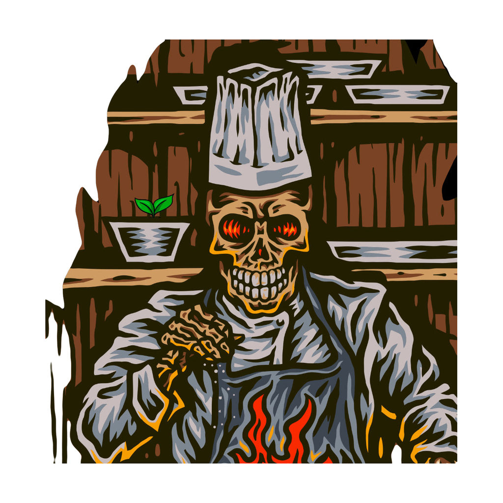 StonerDays Wake N Bake Crop Top Hoodie design featuring a skull chef with a lit joint