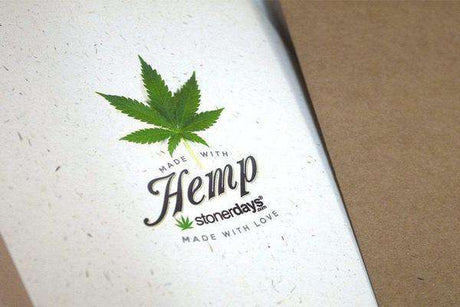 Close-up view of StonerDays Hemp Card with cannabis leaf design, eco-friendly novelty gift