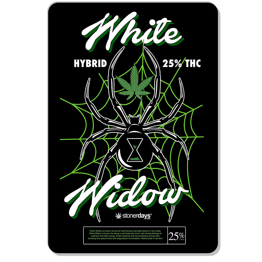 StonerDays White Widow Dab Mat featuring a spider web design and cannabis leaf, 8" size, front view
