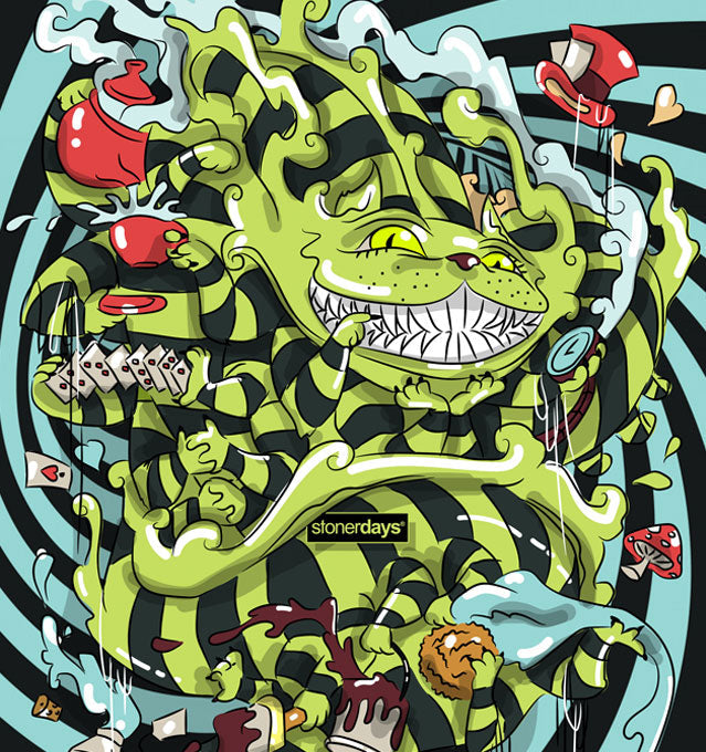 StonerDays Wonderland Dab Mat with vibrant green Alice in Wonderland inspired design, 1/4" thick, top view