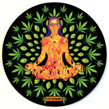 StonerDays Yogini Fire Dab Mat with vibrant green cannabis leaves on a black background.