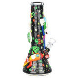 Pulsar Stoney Rocket Bro 3D Painted Beaker Water Pipe, 10.25" tall, 14mm Female Joint, Front View