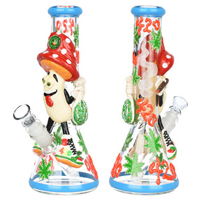 Pulsar Stoney Shroom Bro 3D Painted Beaker Water Pipe, 10.25", Borosilicate Glass, Blue Base