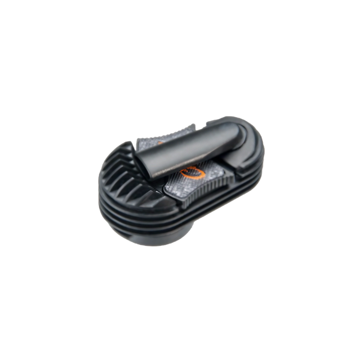 Storz & Bickel Crafty Cooling Unit for Vaporizers, top view on seamless black background