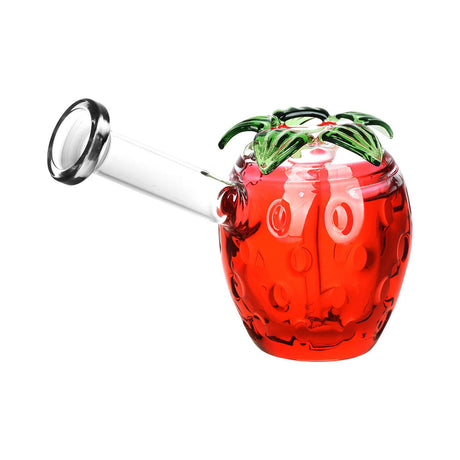 Strawberry-themed glycerin bubbler pipe with borosilicate glass, front view on white background