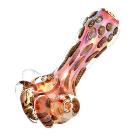 Stretched Bubbles Fumed Glass Spoon Pipe, Abstract Fist Design, 4.5" Heavy Wall, Angled View