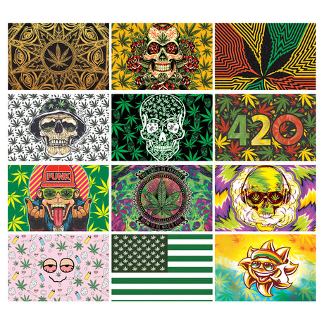 Striko Glass Jars with 420-themed designs, 3" size, 12pc display set, borosilicate glass stash storage