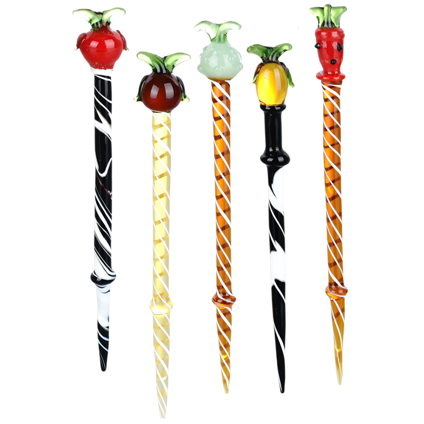 Striped Fruit Glass Dab Tool | 5.5" | Assorted Designs | 10ct Bundle