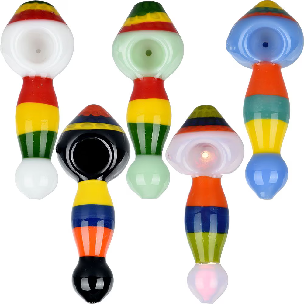 Striped Golf Ball Glass Spoon Pipe | 5.25" | Assorted Colors | 10ct Bundle