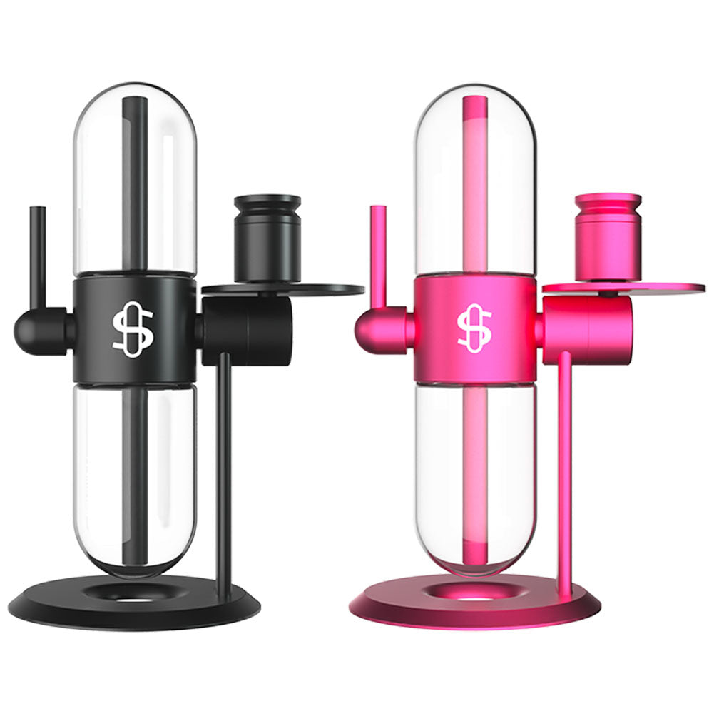 Stündenglass Gravity Infuser Water Pipe in Black & Pink, 15" Borosilicate Glass, Front View
