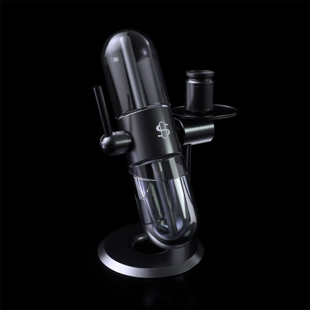 Stündenglass Gravity Infuser Water Pipe - 15" Black, Desktop Design, Side View on Black Background