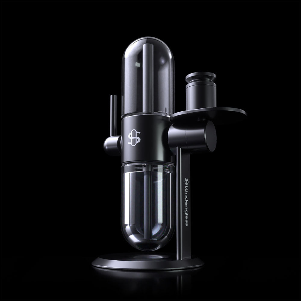 Stündenglass Gravity Infuser Water Pipe - 15" Black, Side View on Dark Background