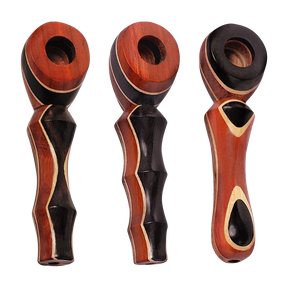 Styled Wood Spoon Pipes, 4" Handcrafted for Dry Herbs, Three Angled Views