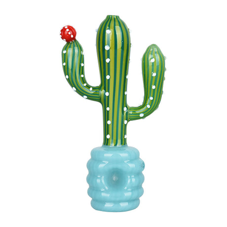 Succulent Satiation Glass Hand Pipe, 5.5" Clear Borosilicate, Cactus Design with Red Accents