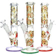Colorful Sugar Skull Straight Tube Water Pipes - 9.75" Borosilicate Glass, Various Colors