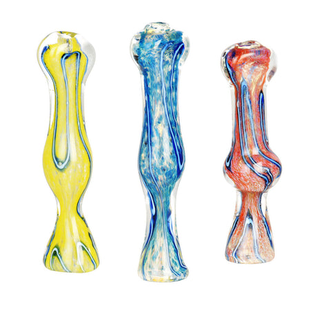 Summertime Chill Fritted Glass Tasters in assorted colors, borosilicate chillum design, front view
