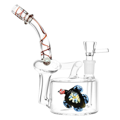 Clear Borosilicate Glass Recycler Water Pipe with Sea Turtle Design, 14mm Female Joint - Side View