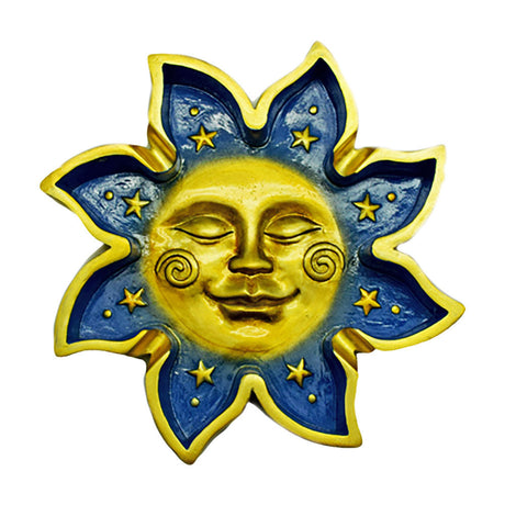 Sunny Satisfaction Hand-Painted Ashtray, 6" Polyresin, Sun & Moon Design, Front View
