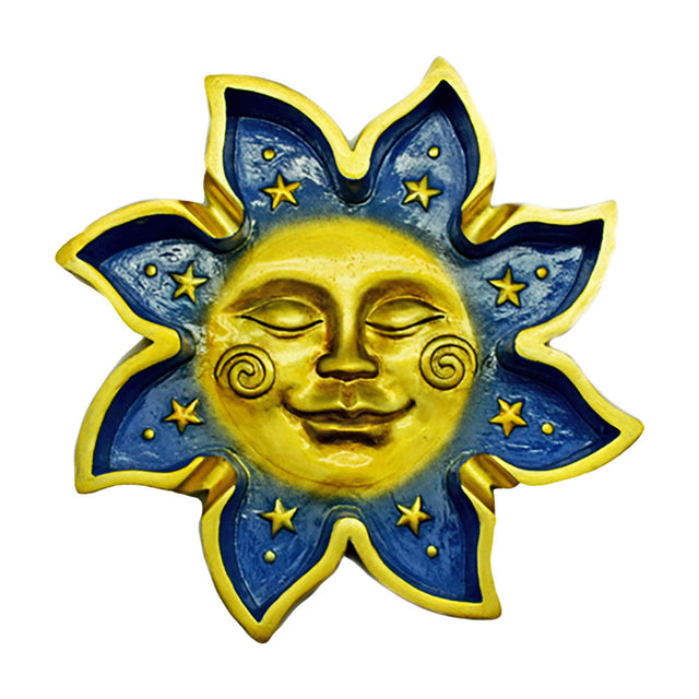 Sunny Satisfaction Hand-Painted Ashtray, 6" Polyresin, Sun & Moon Design, Front View