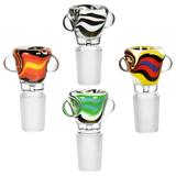 Assorted Sunrise Swirl Glass Bowls in heavy wall borosilicate, front view on white background