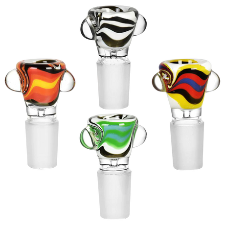 Assorted Sunrise Swirl Glass Bowls in heavy wall borosilicate, front view on white background