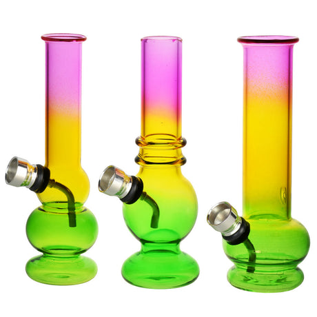 Sunset Ombre Mini Water Pipes with Grommet Joints, Front View, Borosilicate Glass, 5.75"