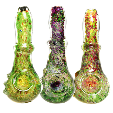Swamp Bottom Fritted Spoon Pipes with Marbles, Borosilicate Glass, 4.5" Height, Triple View