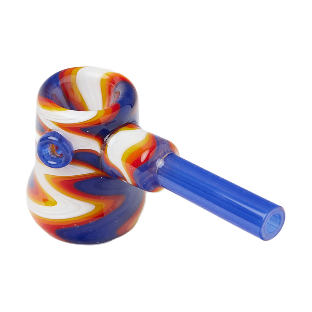 Cheech Glass 4" Wig Wag Pipe with vibrant swirl design, angled side view on white background