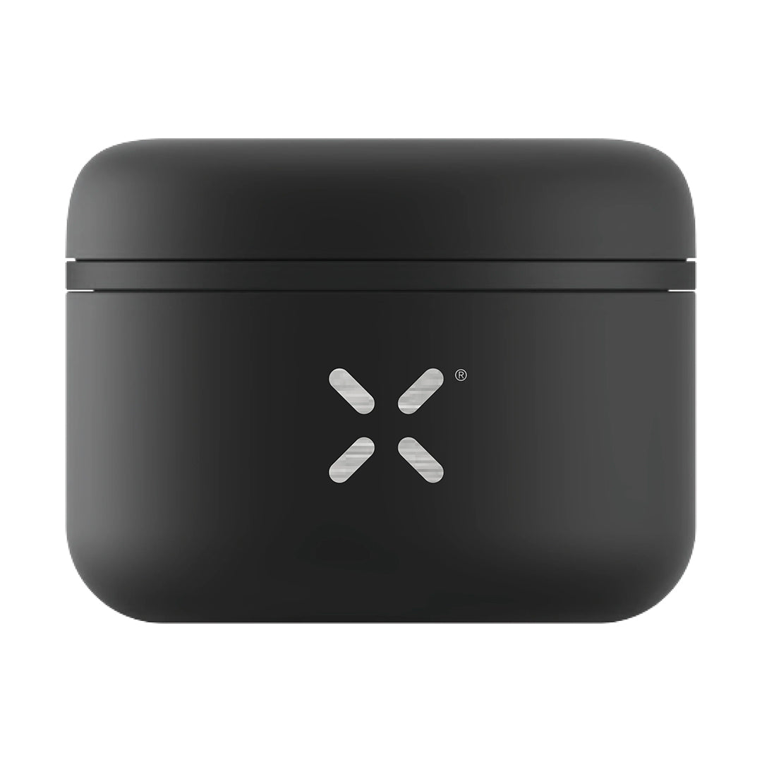 PAX black vacuum stash jar for rolling accessories, front view on a seamless white background