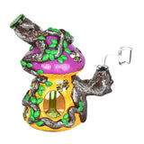 Colorful Symbiotic Beehive Dab Rig with detailed mushroom and bee design, 7.25" tall, 14mm female joint