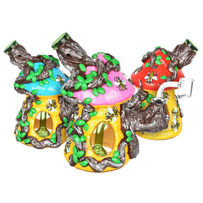 Symbiotic Beehive Dab Rigs in vibrant colors with intricate glasswork, angled side view