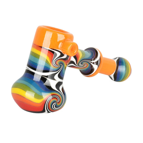 Colorful Synesthesia Hammer-Style Bubbler Pipe, 5.75" Borosilicate Glass, Angled Side View
