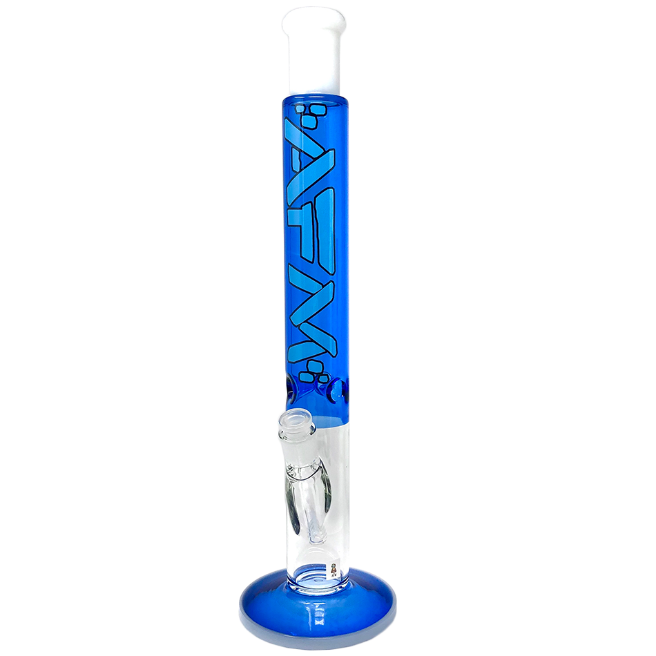 AFM 18" Lightbeam Ink Blue Straight Tube Bong with Showerhead Perc, Front View on White Background