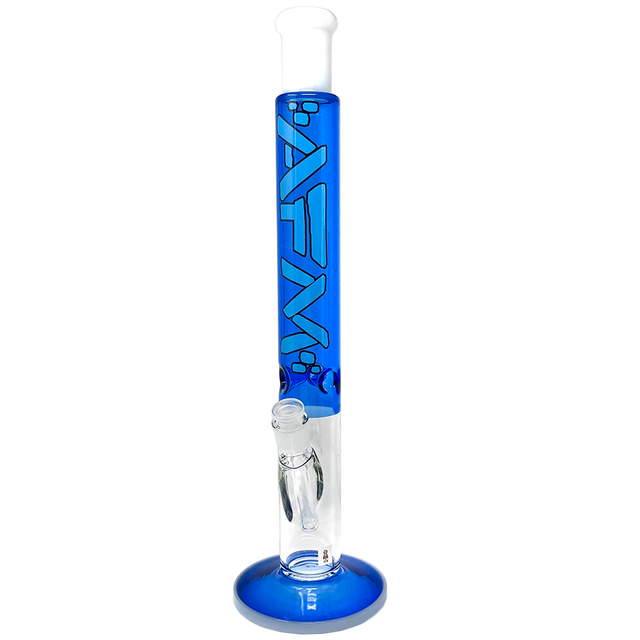 AFM 18" Lightbeam Ink Blue Straight Tube Bong with Showerhead Perc, Front View on White Background