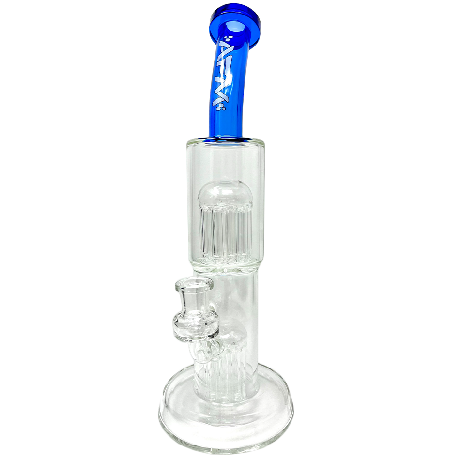 AFM Glass 12" Double Cosmos Dab Rig with Showerhead Perc, Bent Neck & Clear Glass