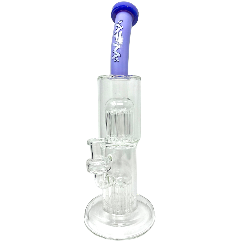 AFM Glass 12" Double Cosmos Dab Rig with Showerhead Perc and Bent Neck - Front View