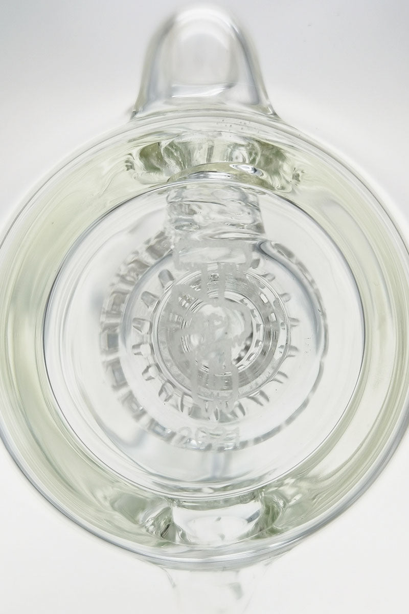Top view of TAG 10" Klein Incycler Dab Rig with Super Slit Puck Percolator in Clear Borosilicate Glass