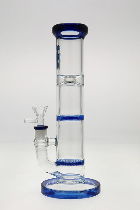 TAG 10" bong with single honeycomb & spinning splash guard, blue accents, front view
