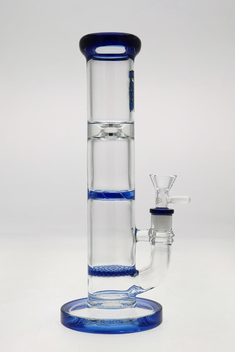 TAG 10" Blue Glass Bong with Honeycomb Percolator and Spinning Splash Guard, Front View