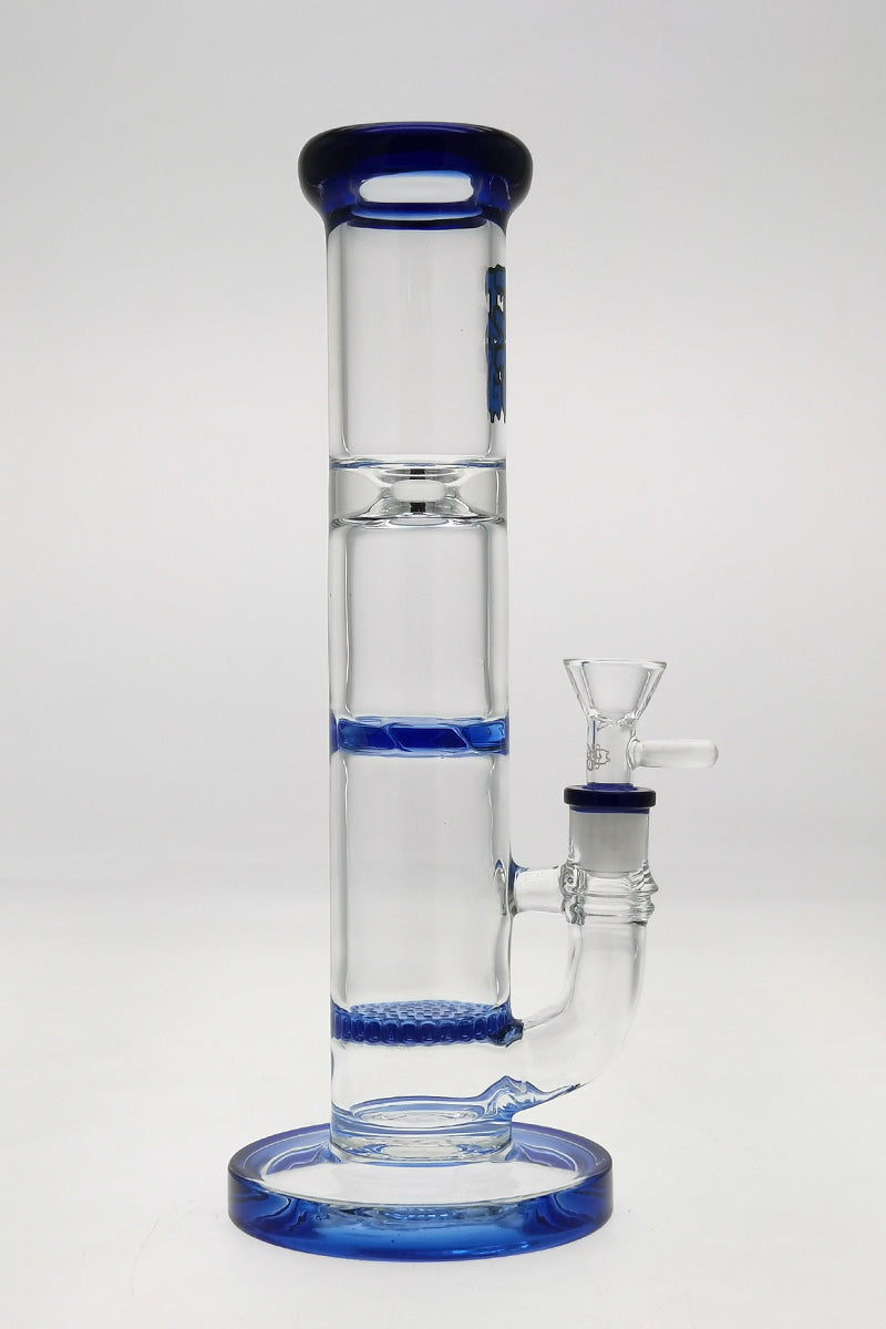 Thick Ass Glass 10" Blue Honeycomb Percolator Bong with Spinning Guard, Clear Glass, Front View