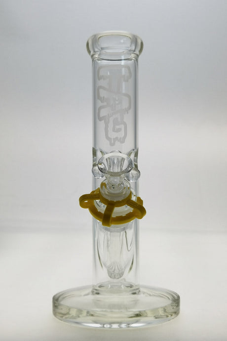 TAG 10" Straight Tube Bong, 44x4MM, Clear Glass, Front View with 18/14MM Downstem