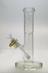 TAG 10" Clear Straight Tube Bong with 18/14MM Downstem Front View on White Background