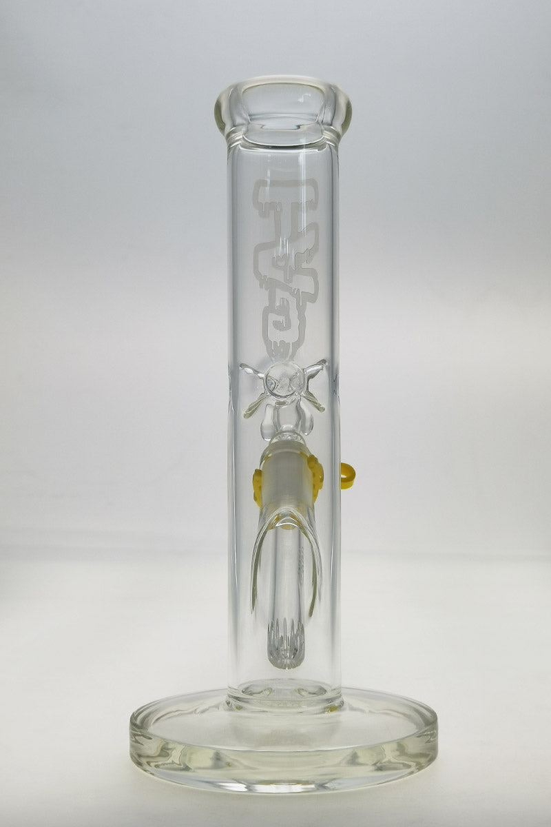TAG 10" Straight Tube Clear Glass Bong front view with 18/14MM Downstem and 44mm diameter