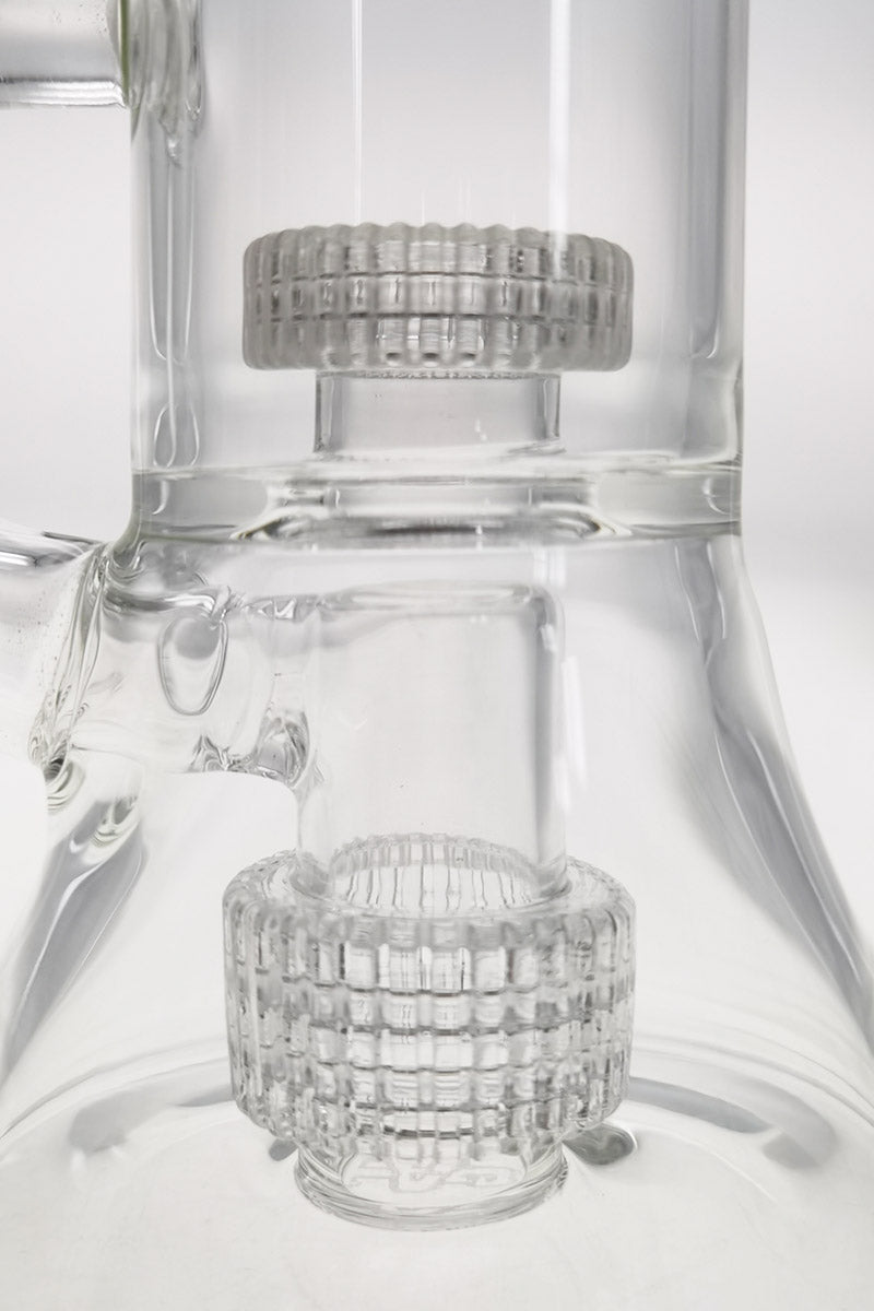 Close-up of TAG 10.5" Double Matrix Bellow Bong, Clear Glass with Super Slit Design