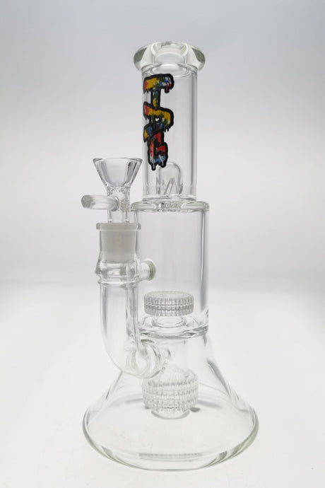 TAG 10.5" Double Super Slit Matrix Bong with Wavy Tie Dye Label, Clear Glass, Front View