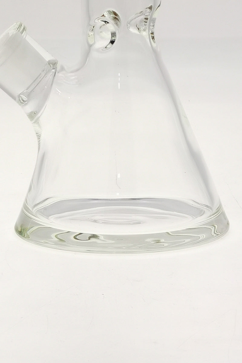 Close-up of TAG 12" Beaker Bong base, clear glass with 44x4MM thickness and 18/14MM downstem