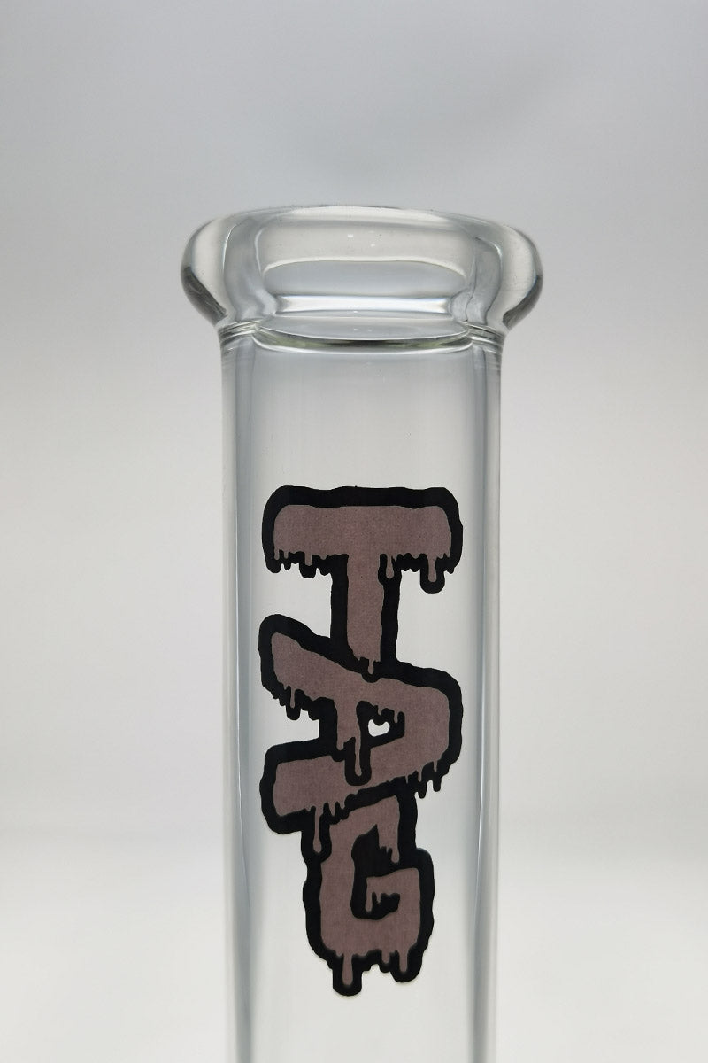 TAG 12" Clear Beaker Bong with Black Logo, 44x4MM Thick Glass, Front View